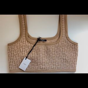 medium Balmain Paris monogram knitted crop top